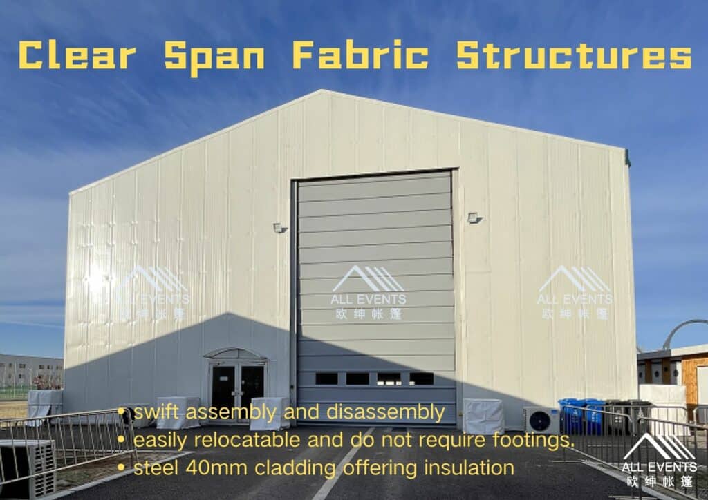 Semi permanent clear span fabric structures