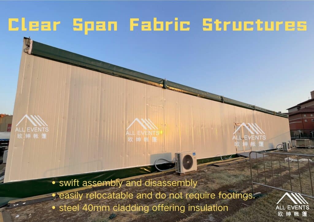 Semi permanent clear span fabric structures