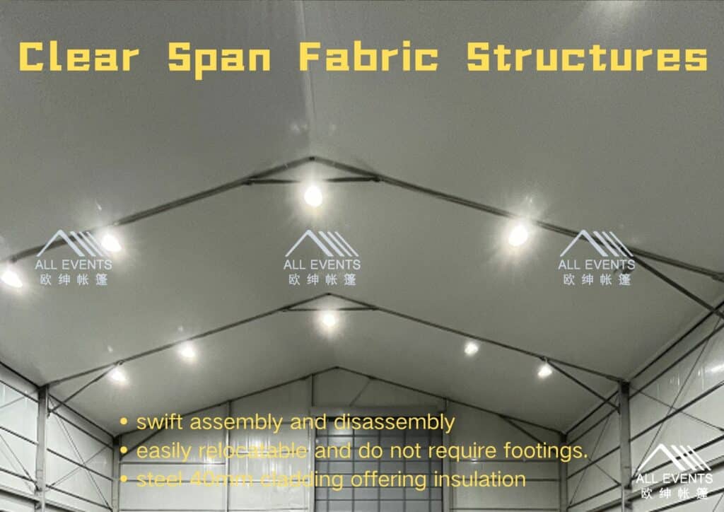 Semi permanent clear span fabric structures